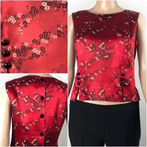 Red Vintage Oriental Print Top Size 12